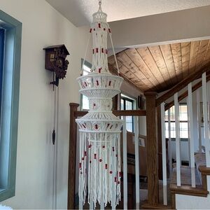 Vintage 67” Boho Macrame Hanging Spiral Chandelier